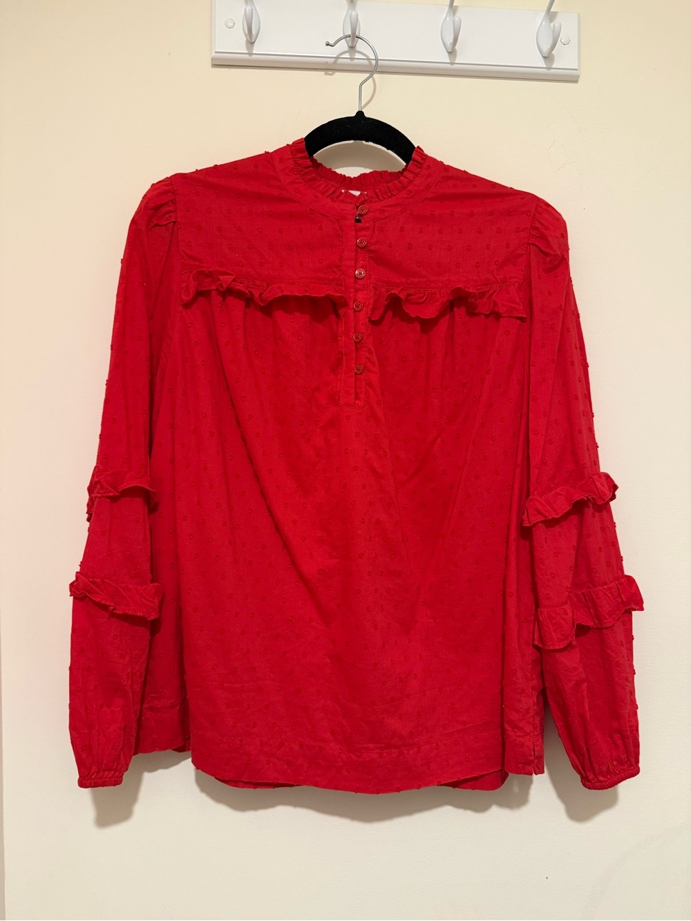 crown & ivy Red Ruffle Swiss Dot Blouse